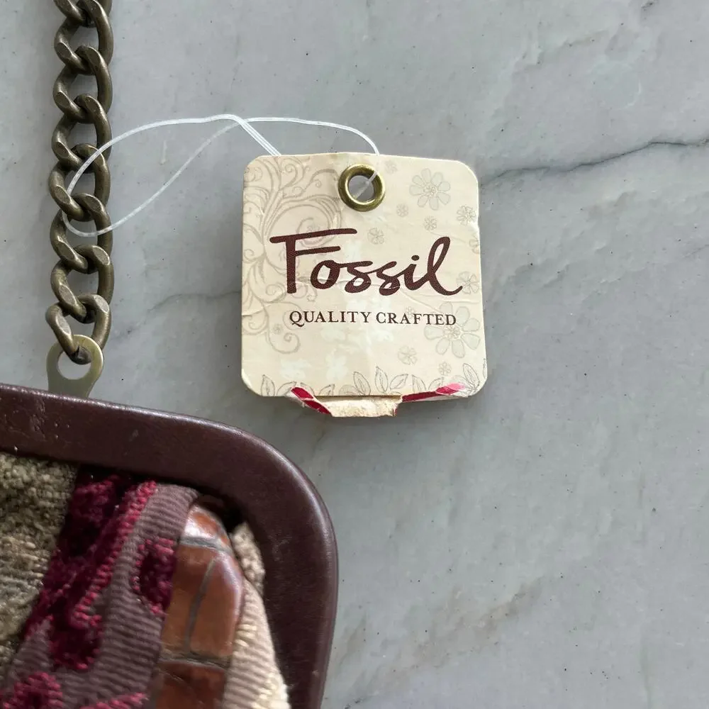 Fossil Blakely Frame Clutch Patchwork Leather Kiss Lock Bag Purse NWT